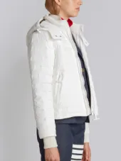 Downfill Ski Jacket With 4-Bar Stripe & Removable Hood In White Matte Nylon Poplin