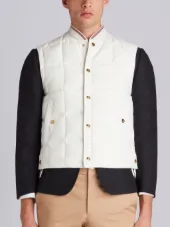 Downfilled Button Front Vest In Solid Nylon Tech