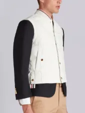 Downfilled Button Front Vest In Solid Nylon Tech
