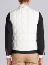 Downfilled Button Front Vest In Solid Nylon Tech