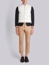 Downfilled Button Front Vest In Solid Nylon Tech
