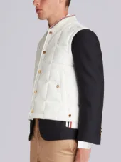 Downfilled Button Front Vest In Solid Nylon Tech
