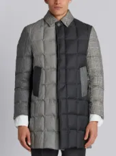 Downfilled Classic Bal Collar Overcoat In Funmix In Prince Of Wales Heavy Wool