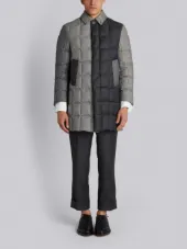 Downfilled Classic Bal Collar Overcoat In Funmix In Prince Of Wales Heavy Wool
