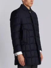 Downfilled Classic Bal Collar Overcoat In Navy Super 130’s Wool Twill