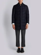 Downfilled Classic Bal Collar Overcoat In Navy Super 130’s Wool Twill