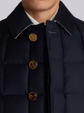 Downfilled Classic Bal Collar Overcoat In Navy Super 130’s Wool Twill