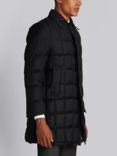 Downfilled Classic Bal Collar Overcoat With Grosgrain Tipping In Black Super 130’s Wool Twill
