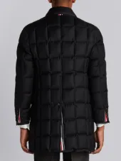 Downfilled Classic Bal Collar Overcoat With Grosgrain Tipping In Black Super 130’s Wool Twill