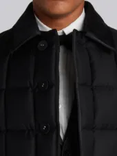 Downfilled Classic Bal Collar Overcoat With Grosgrain Tipping In Black Super 130’s Wool Twill