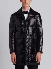 Downfilled Classic Bal Collar Overcoat With Grosgrain Tipping In Satin Finish Tech