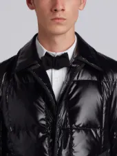 Downfilled Classic Bal Collar Overcoat With Grosgrain Tipping In Satin Finish Tech