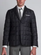 Downfilled Classic Single Breasted Sport Coat In Dark Grey Super 130's Wool Twill