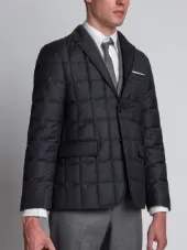 Downfilled Classic Single Breasted Sport Coat In Dark Grey Super 130's Wool Twill