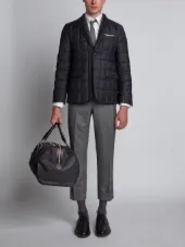 Downfilled Classic Single Breasted Sport Coat In Dark Grey Super 130's Wool Twill
