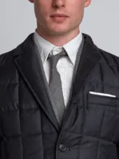 Downfilled Classic Single Breasted Sport Coat In Dark Grey Super 130's Wool Twill