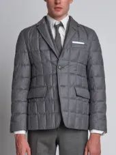 Downfilled Classic Single Breasted Sport Coat In Medium Grey Super 130's Wool Twill