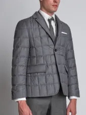Downfilled Classic Single Breasted Sport Coat In Medium Grey Super 130's Wool Twill