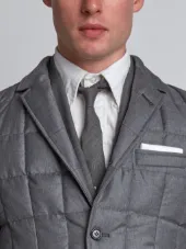 Downfilled Classic Single Breasted Sport Coat In Medium Grey Super 130's Wool Twill