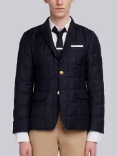 Downfilled Classic Single Breasted Sport Coat In Navy Super 130's Wool Twill