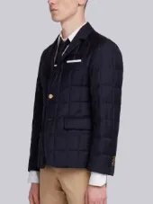 Downfilled Classic Single Breasted Sport Coat In Navy Super 130's Wool Twill