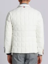 Downfilled Classic Single Breasted Sport Coat In White Solid Nylon Tech