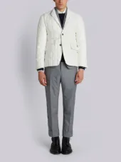 Downfilled Classic Single Breasted Sport Coat In White Solid Nylon Tech