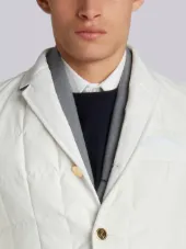 Downfilled Classic Single Breasted Sport Coat In White Solid Nylon Tech