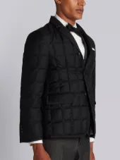 Downfilled Classic Single Breasted Sport Coat With Grosgrain Tipping In Black Super 130’s Wool Twill