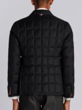 Downfilled Classic Single Breasted Sport Coat With Grosgrain Tipping In Black Super 130’s Wool Twill