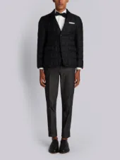 Downfilled Classic Single Breasted Sport Coat With Grosgrain Tipping In Black Super 130’s Wool Twill