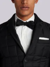 Downfilled Classic Single Breasted Sport Coat With Grosgrain Tipping In Black Super 130’s Wool Twill