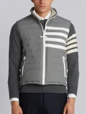 Downfilled Funnel Collar Ski Vest With 4-Bar Stripe In Matte Nylon Poplin