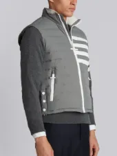 Downfilled Funnel Collar Ski Vest With 4-Bar Stripe In Matte Nylon Poplin
