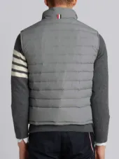 Downfilled Funnel Collar Ski Vest With 4-Bar Stripe In Matte Nylon Poplin