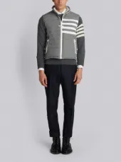Downfilled Funnel Collar Ski Vest With 4-Bar Stripe In Matte Nylon Poplin