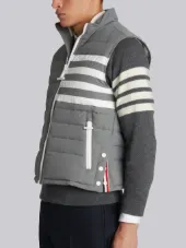 Downfilled Funnel Collar Ski Vest With 4-Bar Stripe In Matte Nylon Poplin