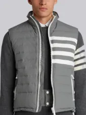 Downfilled Funnel Collar Ski Vest With 4-Bar Stripe In Matte Nylon Poplin