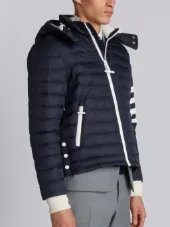 Downfilled Ski Jacket With 4-Bar Stripe Sleeve & Detachable Hood In Navy Mini Ripstop