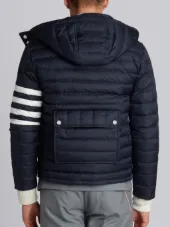 Downfilled Ski Jacket With 4-Bar Stripe Sleeve & Detachable Hood In Navy Mini Ripstop