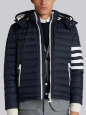 Downfilled Ski Jacket With 4-Bar Stripe Sleeve & Detachable Hood In Navy Mini Ripstop
