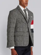 Downfilled Sport Coat With Red, White And Blue Armband Stripe In Herringbone Harris Tweed