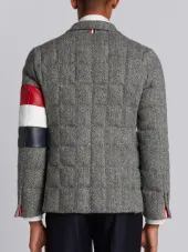 Downfilled Sport Coat With Red, White And Blue Armband Stripe In Herringbone Harris Tweed