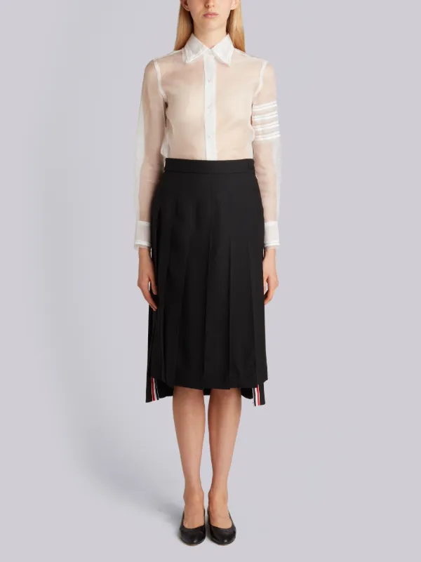 DroppedBack Below Knee Pleated Skirt in Black Crepe SuitingThom Browne