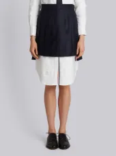 Dropped-Back Mini Pleated Skirt in Navy Super 130's Wool Twill