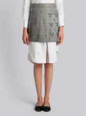 Dropped Back Mini Pleated Skirt With Floral Wallpaper Embroidery In Prince Of Wales Heavy Wool