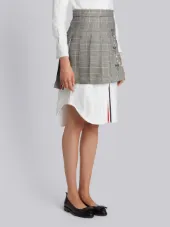 Dropped Back Mini Pleated Skirt With Floral Wallpaper Embroidery In Prince Of Wales Heavy Wool