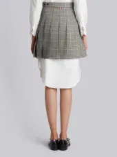 Dropped Back Mini Pleated Skirt With Floral Wallpaper Embroidery In Prince Of Wales Heavy Wool