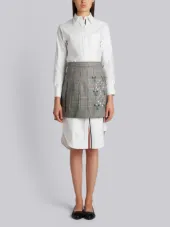 Dropped Back Mini Pleated Skirt With Floral Wallpaper Embroidery In Prince Of Wales Heavy Wool