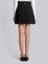 Dropped Back Mini Pleated Skirt With Grosgrain Tipping In Black Extra Fine Merino Kid Mohair